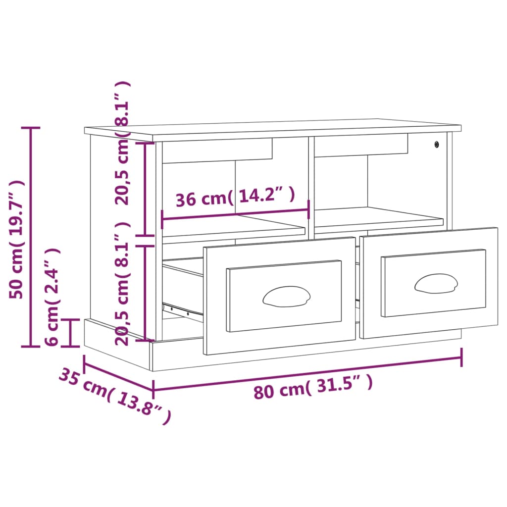 Meuble TV chêne sonoma 80x35x50 cm bois d'ingénierie