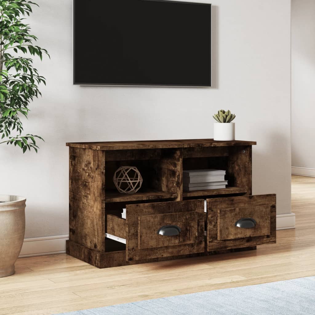 Meuble TV chêne fumé 80x35x50 cm bois d'ingénierie