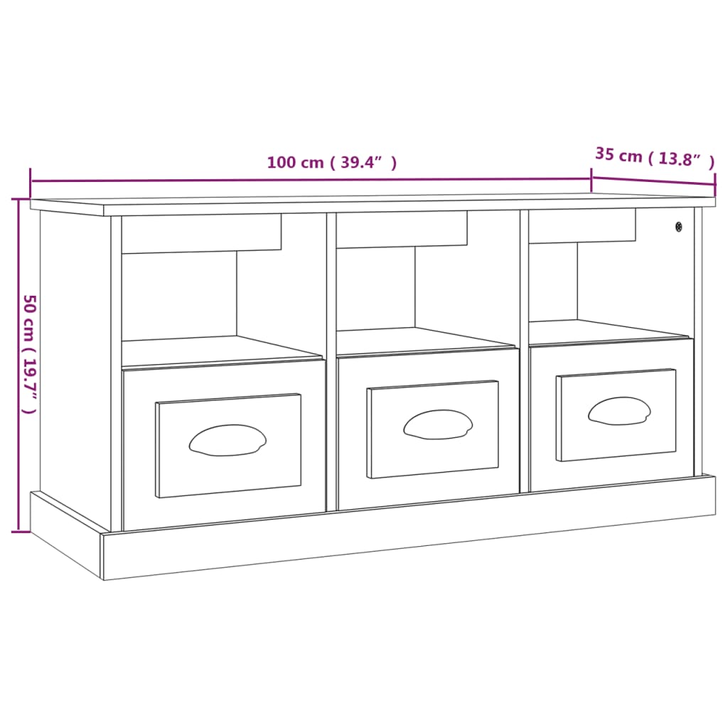 Meuble TV blanc brillant 100x35x50 cm bois d'ingénierie