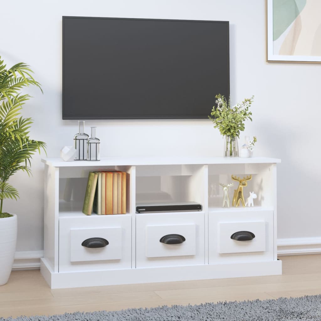 Meuble TV blanc brillant 100x35x50 cm bois d'ingénierie