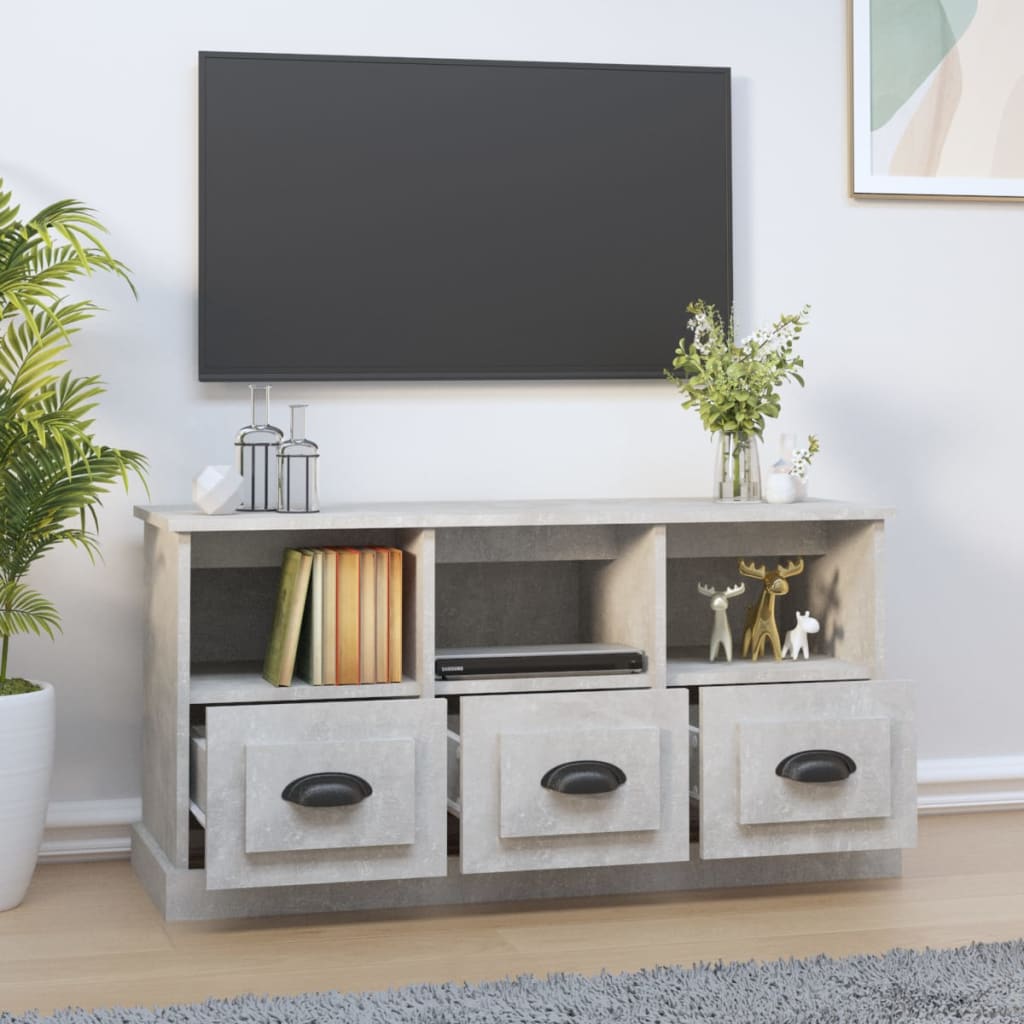 Meuble TV gris béton 100x35x50 cm bois d'ingénierie