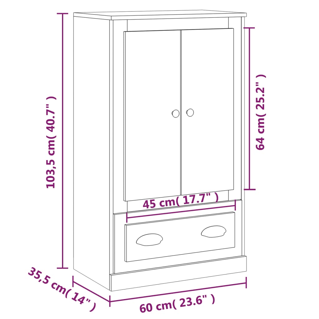 Buffet haut chêne marron 60x35,5x103,5 cm bois d'ingénierie