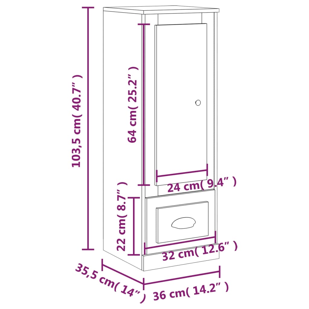 Buffet haut noir 36x35,5x103,5 cm bois d'ingénierie