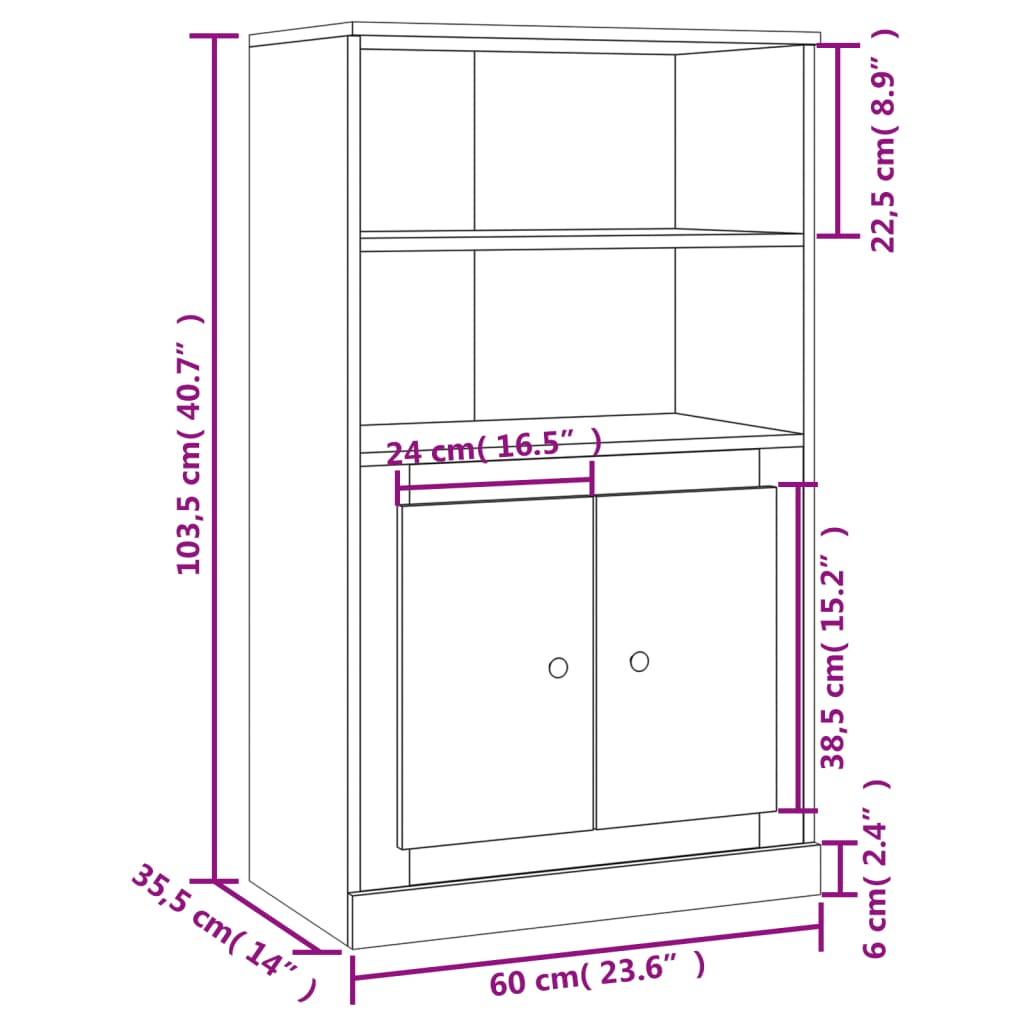 Hochglänzendes weißes Sideboard aus Holzwerkstoff, 60 x 35,5 x 103,5 cm