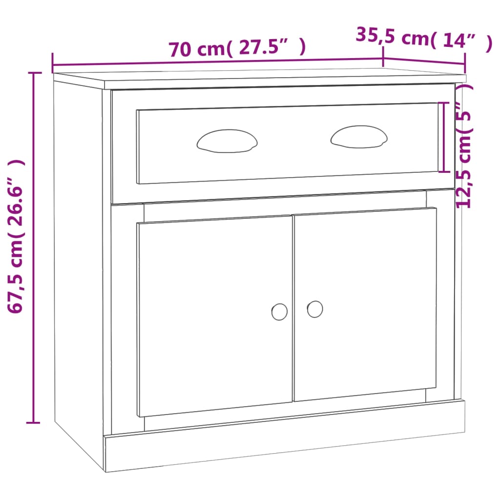 Concrete gray sideboard 70x35.5x67.5 cm engineered wood