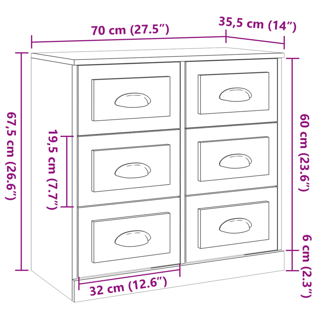 Buffet noir 70x35,5x67,5 cm bois d'ingénierie