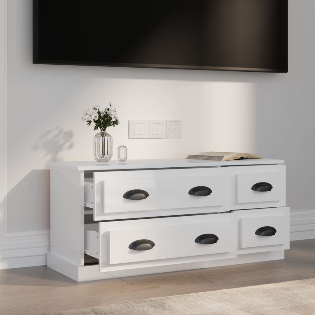 TV cabinet white gloss 100x35.5x45 cm engineered wood