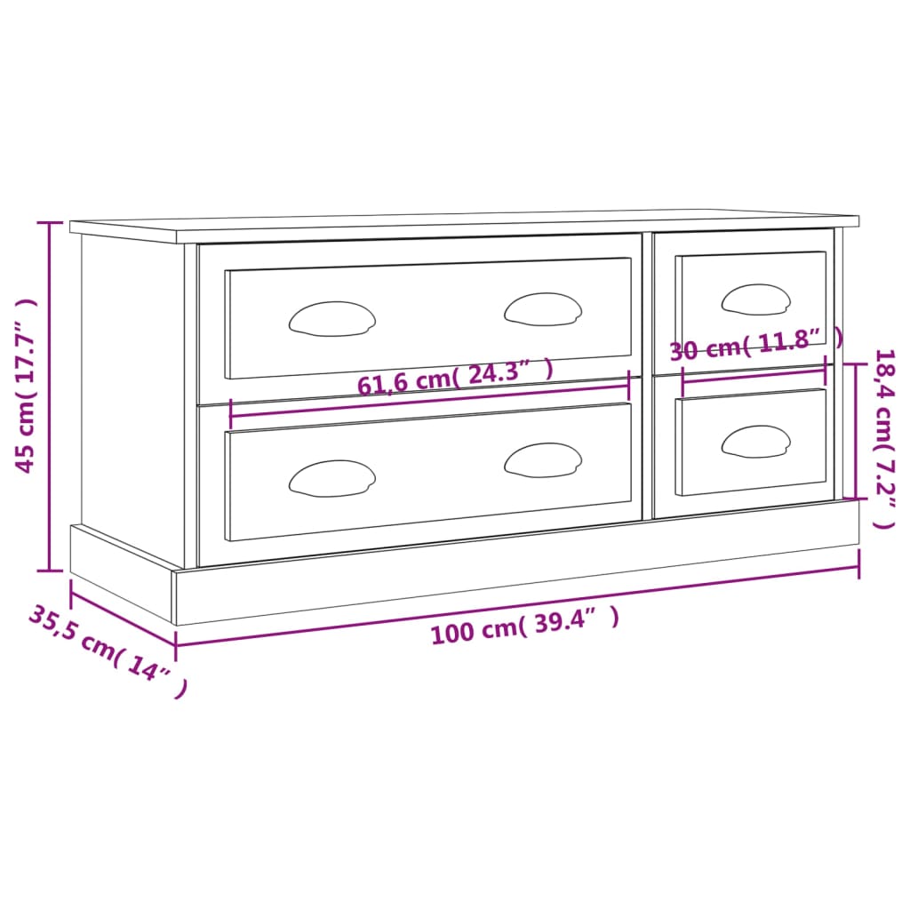 TV cabinet white gloss 100x35.5x45 cm engineered wood