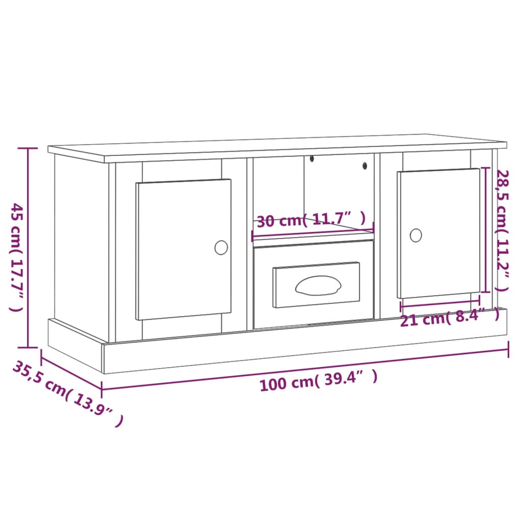 Meuble TV chêne sonoma 100x35,5x45 cm bois d'ingénierie