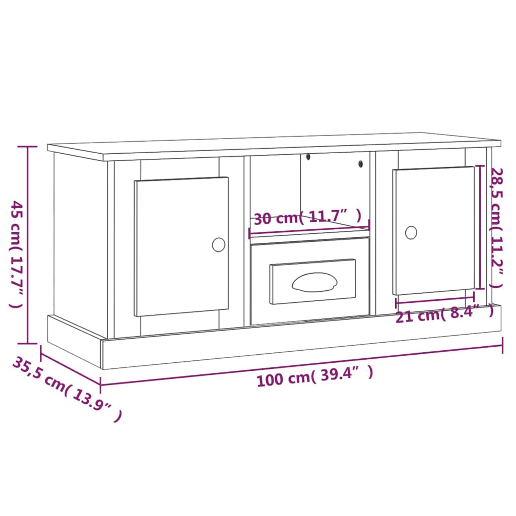 Meuble TV gris béton 100x35,5x45 cm bois d'ingénierie