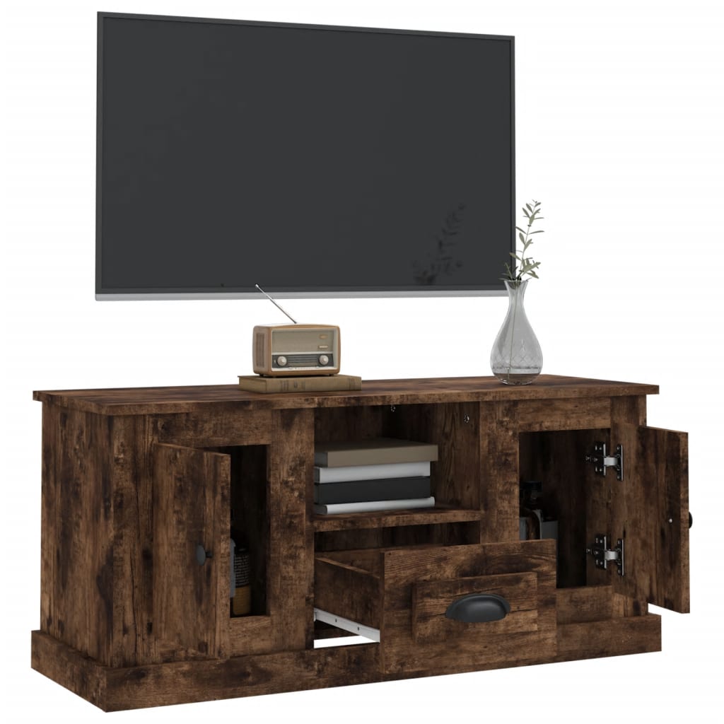 Meuble TV chêne fumé 100x35,5x45 cm bois d'ingénierie