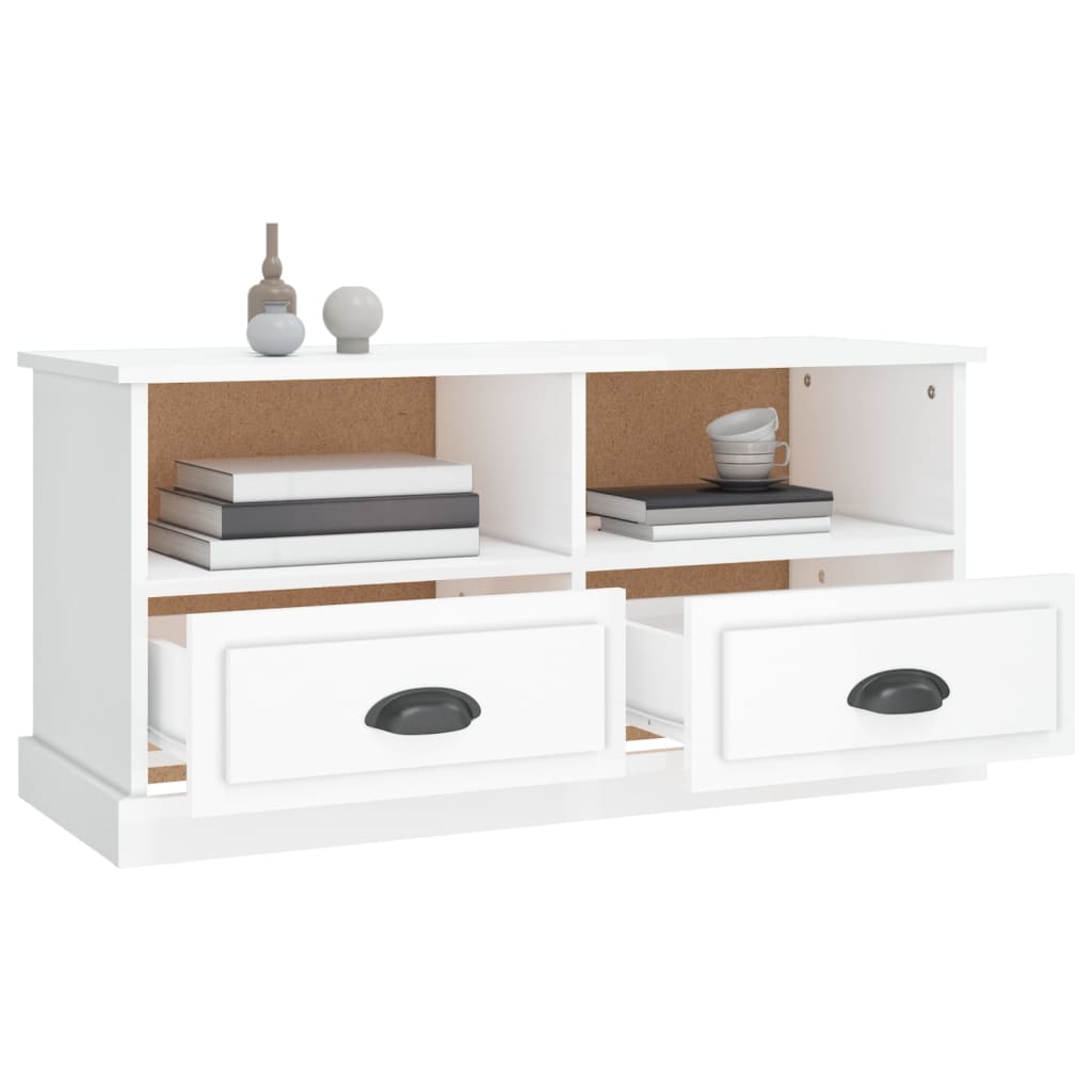 TV cabinet white gloss 93x35.5x45 cm engineered wood