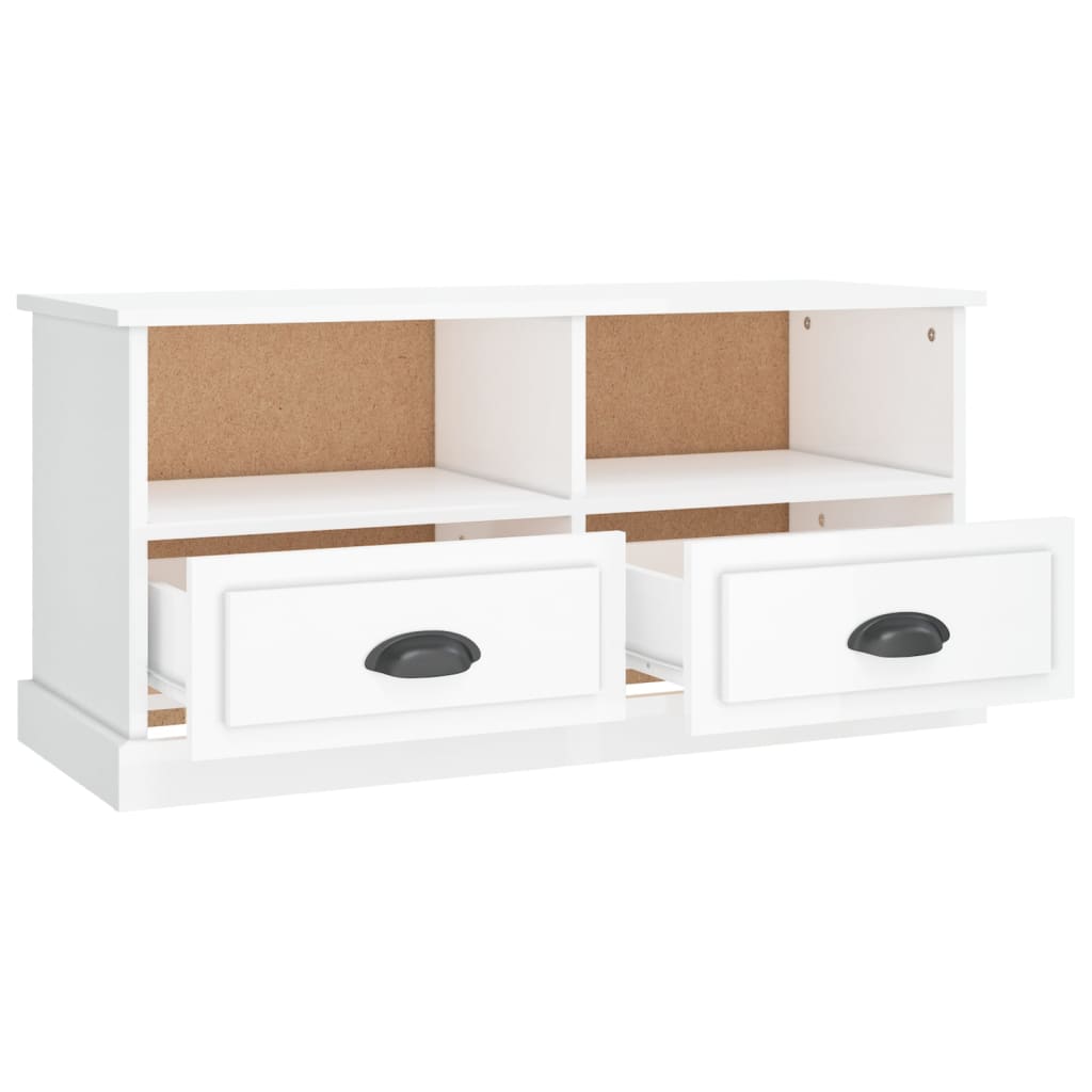 TV cabinet white gloss 93x35.5x45 cm engineered wood