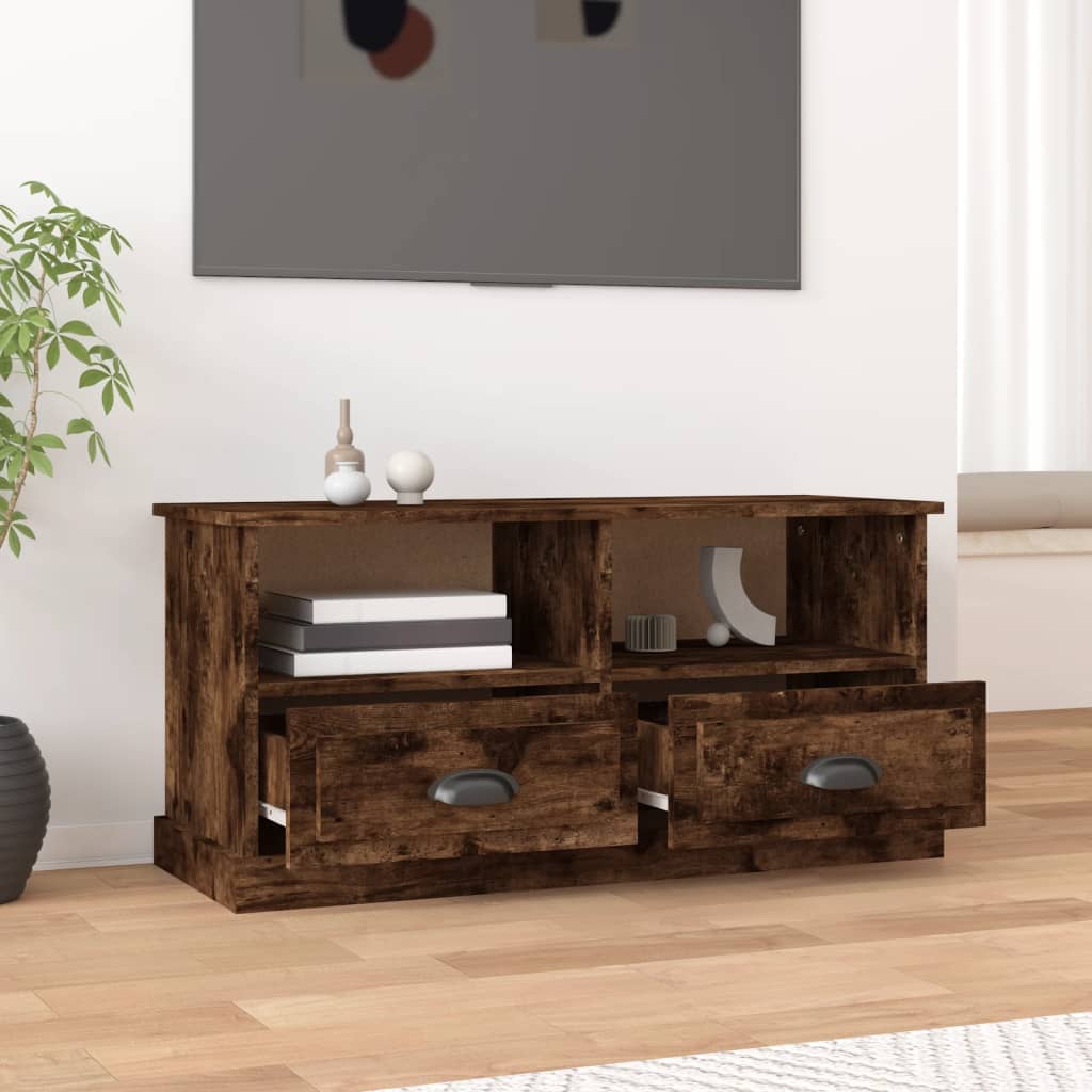 Meuble TV chêne fumé 93x35,5x45 cm bois d'ingénierie