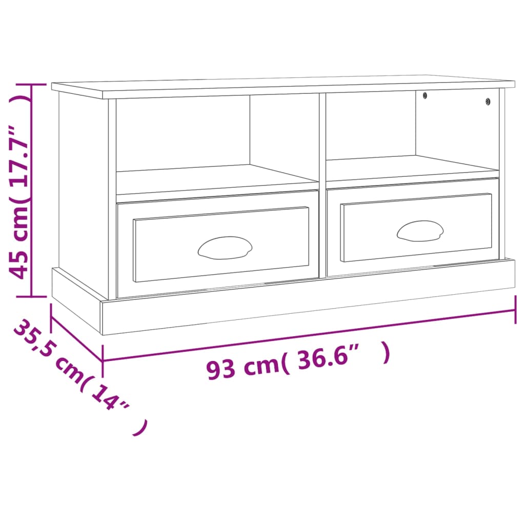 Meuble TV chêne fumé 93x35,5x45 cm bois d'ingénierie