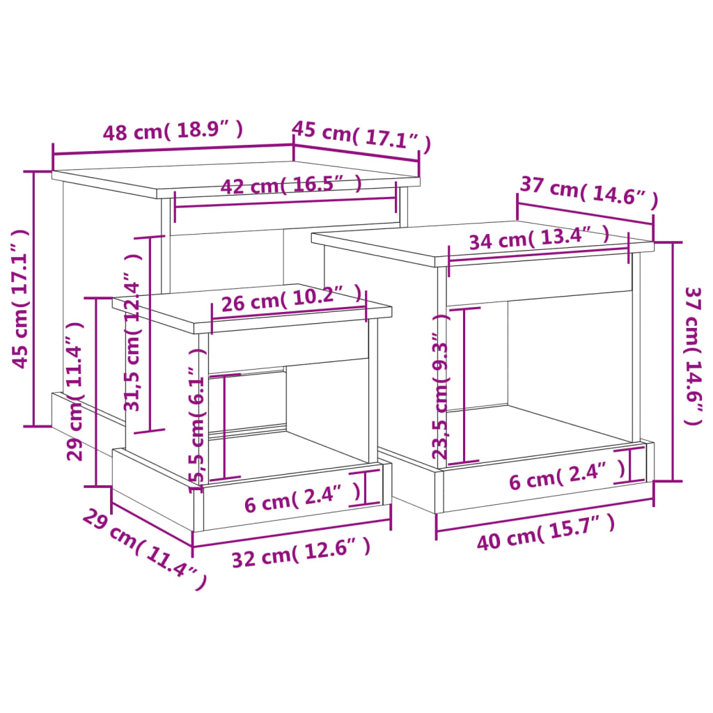 Tables basses 3 pcs blanc bois d'ingénierie