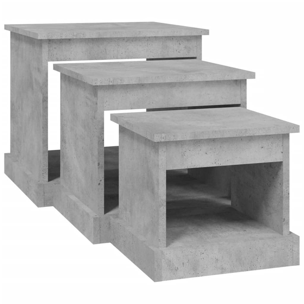 Tables basses 3 pcs gris béton bois d'ingénierie