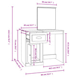 Schminktisch und Spiegel aus brauner Eiche, 90 x 50 x 132,5 cm, Holzwerkstoff