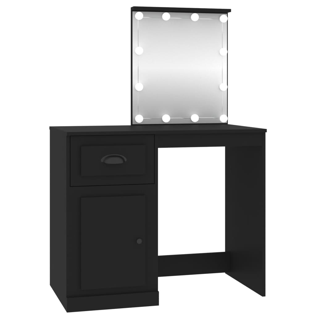 Coiffeuse avec LED noir 90x50x132,5 cm bois d'ingénierie