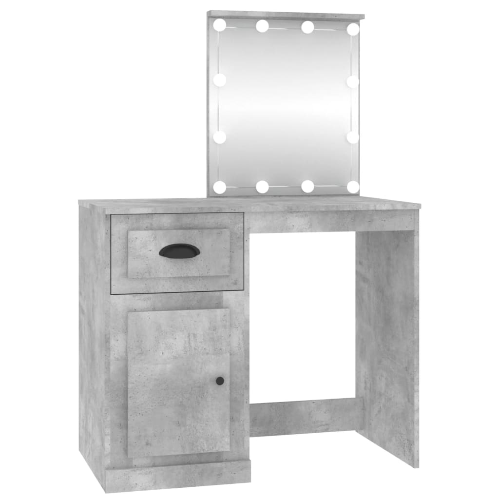 Dressing table with LED concrete gray 90x50x132.5 cm engineered wood