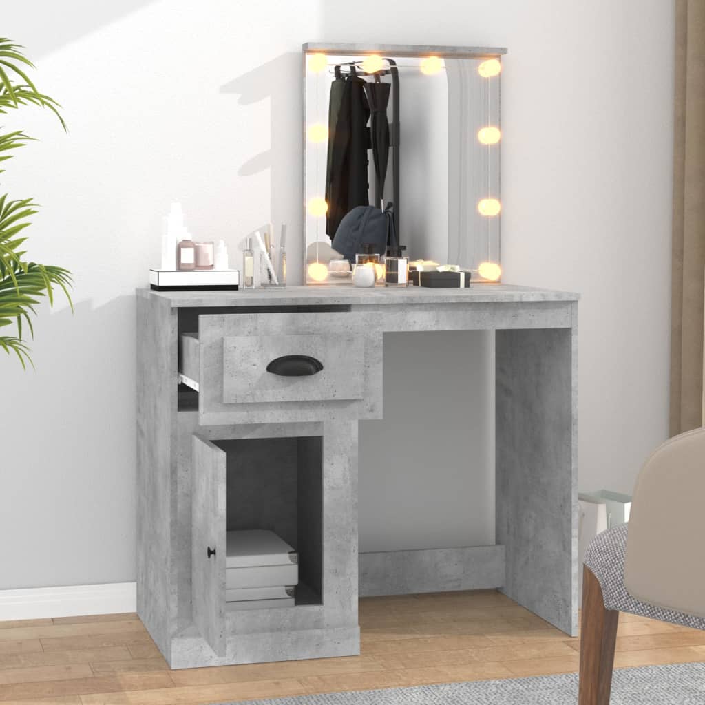 Dressing table with LED concrete gray 90x50x132.5 cm engineered wood