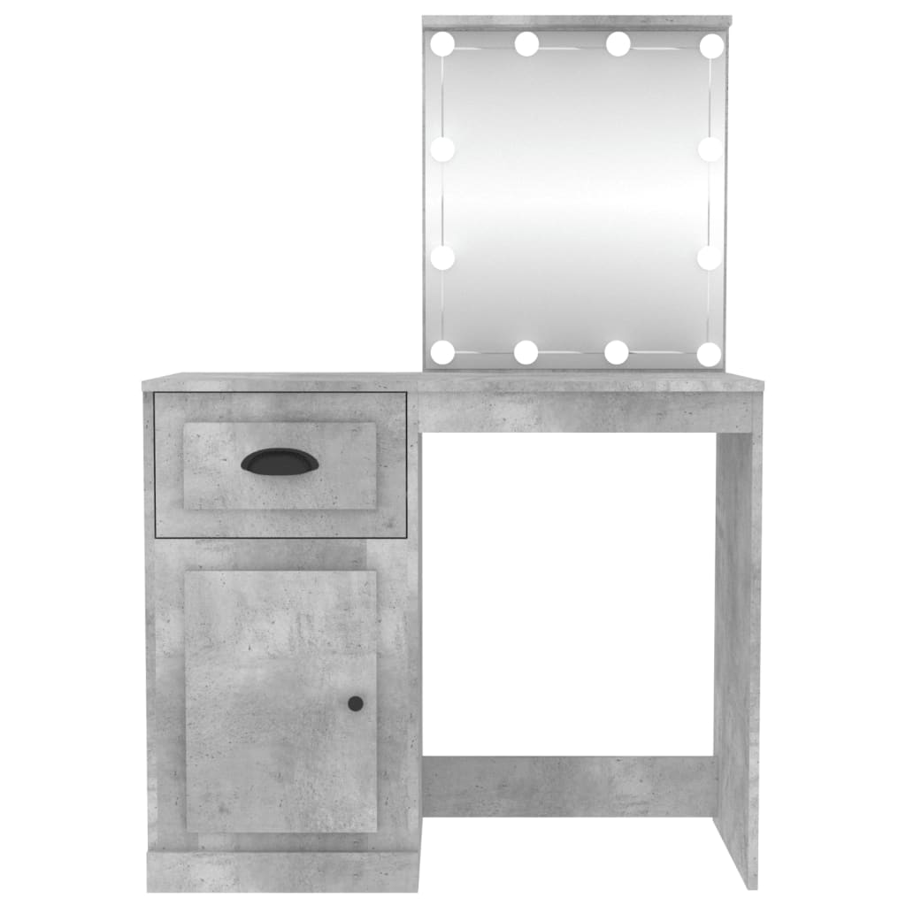 Dressing table with LED concrete gray 90x50x132.5 cm engineered wood