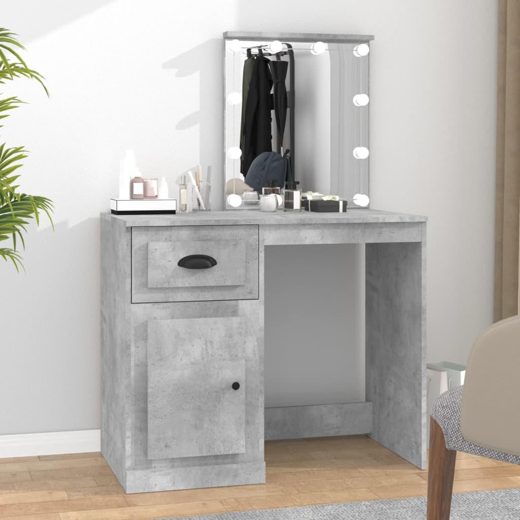 Dressing table with LED concrete gray 90x50x132.5 cm engineered wood