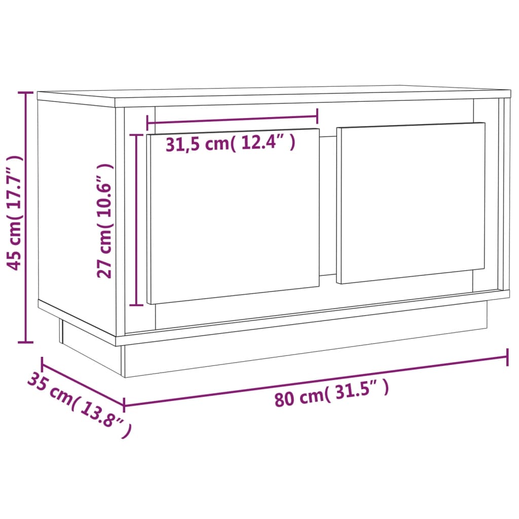 Meuble TV blanc brillant 80x35x45 cm bois d'ingénierie