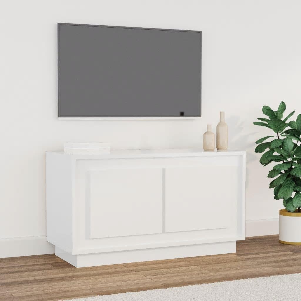 Meuble TV blanc brillant 80x35x45 cm bois d'ingénierie