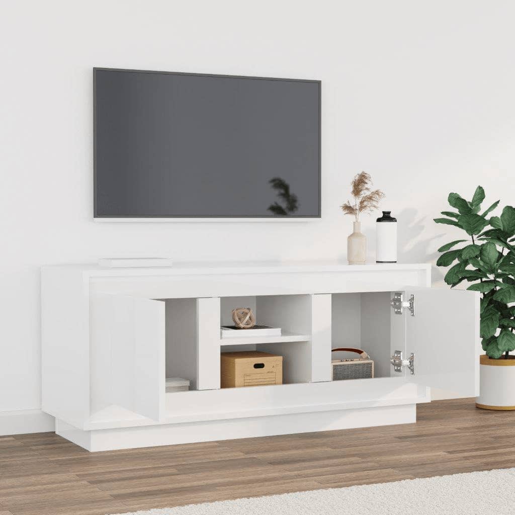 TV cabinet white gloss 102x35x45 cm engineered wood