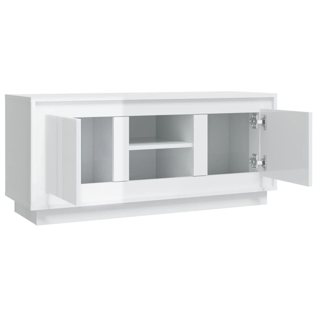 TV cabinet white gloss 102x35x45 cm engineered wood