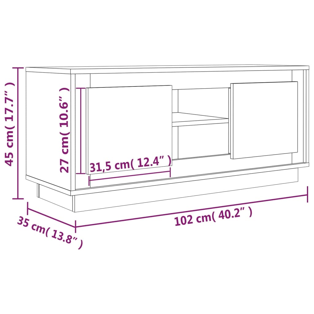 TV cabinet white gloss 102x35x45 cm engineered wood