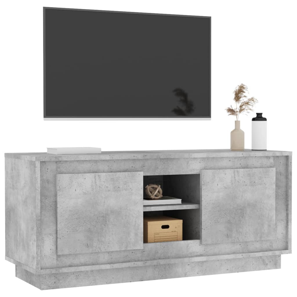 Meuble TV gris béton 102x35x45 cm bois d'ingénierie