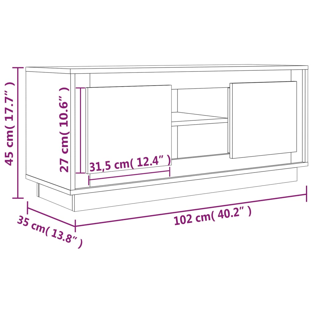 Meuble TV sonoma gris 102x35x45 cm bois d'ingénierie