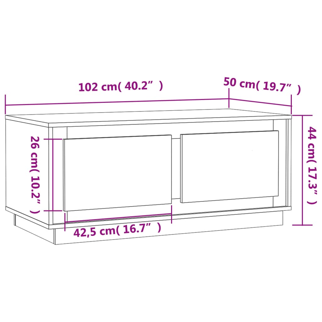 Table basse blanc 102x50x44 cm bois d'ingénierie