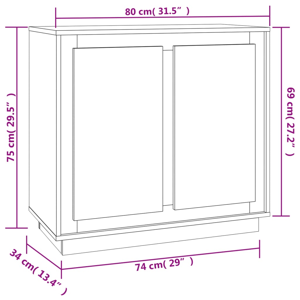 Buffet chêne sonoma 80x34x75 cm bois d'ingénierie