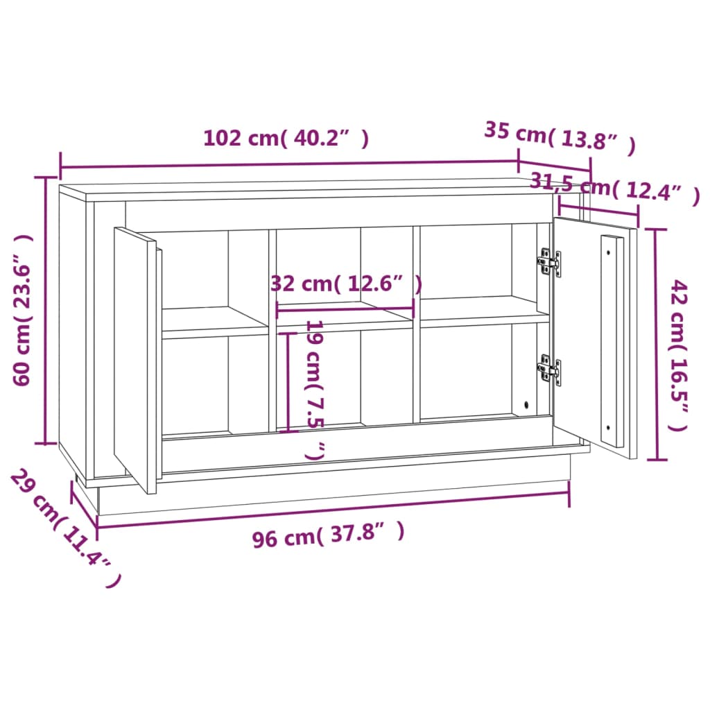 Buffet blanc 102x35x60 cm bois d'ingénierie