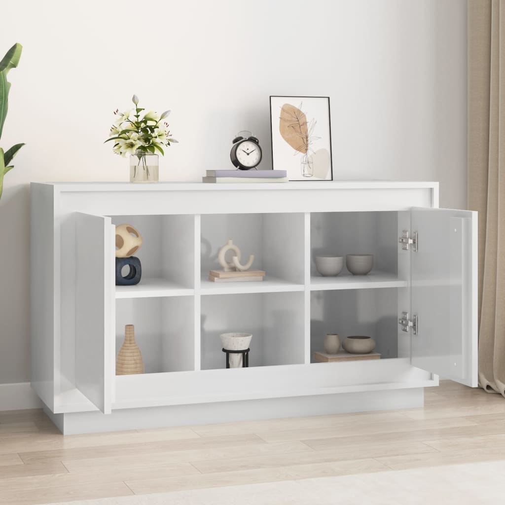 Buffet blanc brillant 102x35x60 cm bois d'ingénierie