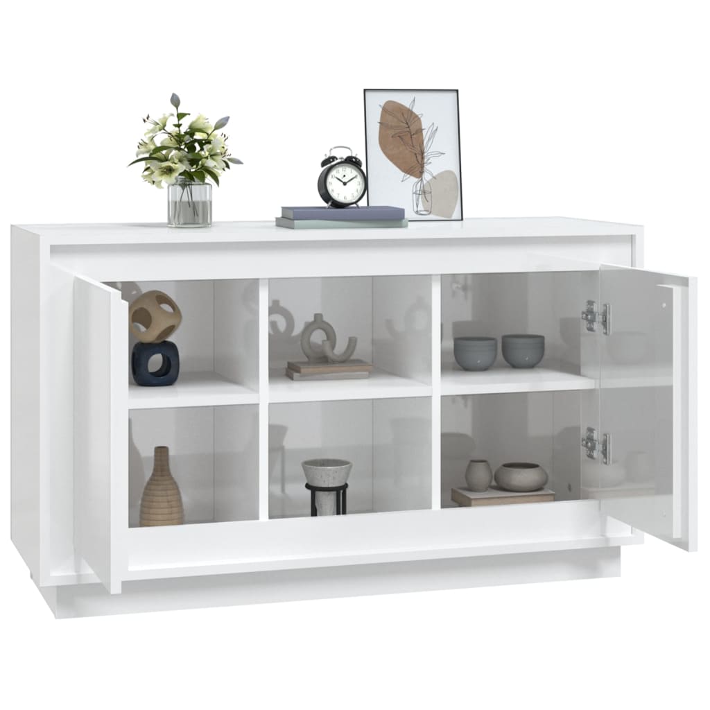 Buffet blanc brillant 102x35x60 cm bois d'ingénierie