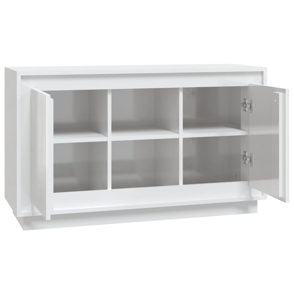 Buffet blanc brillant 102x35x60 cm bois d'ingénierie