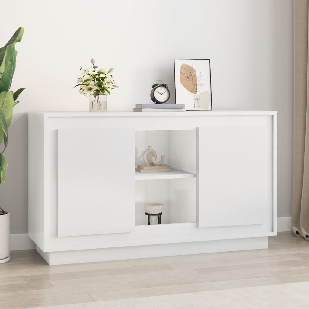 Buffet blanc brillant 102x35x60 cm bois d'ingénierie