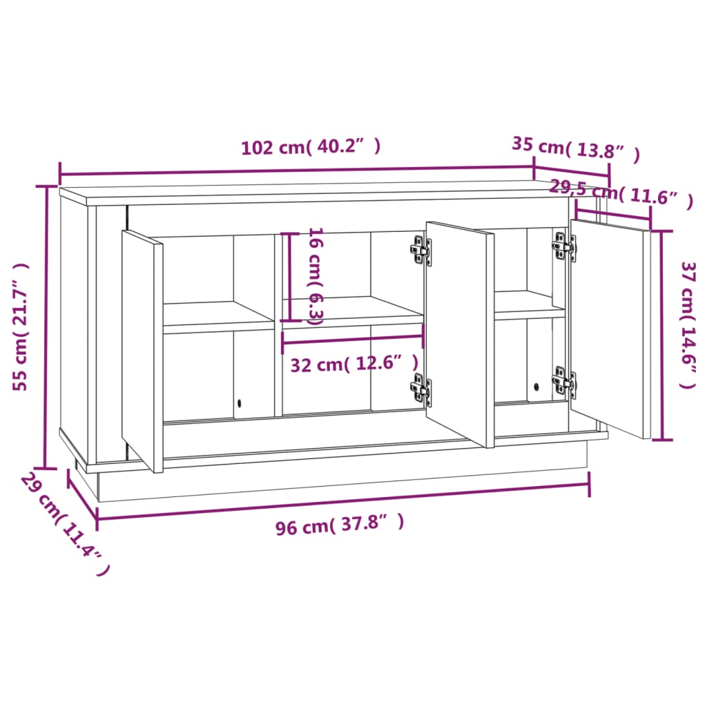 Buffet blanc 102x35x55 cm bois d'ingénierie