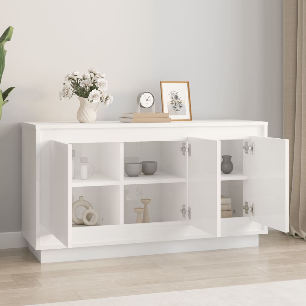 Buffet blanc brillant 102x35x55 cm bois d'ingénierie