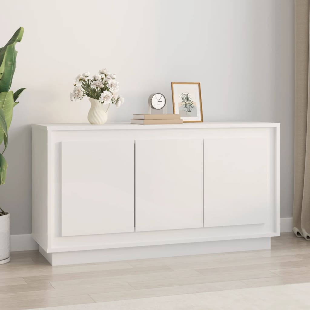 Buffet blanc brillant 102x35x55 cm bois d'ingénierie