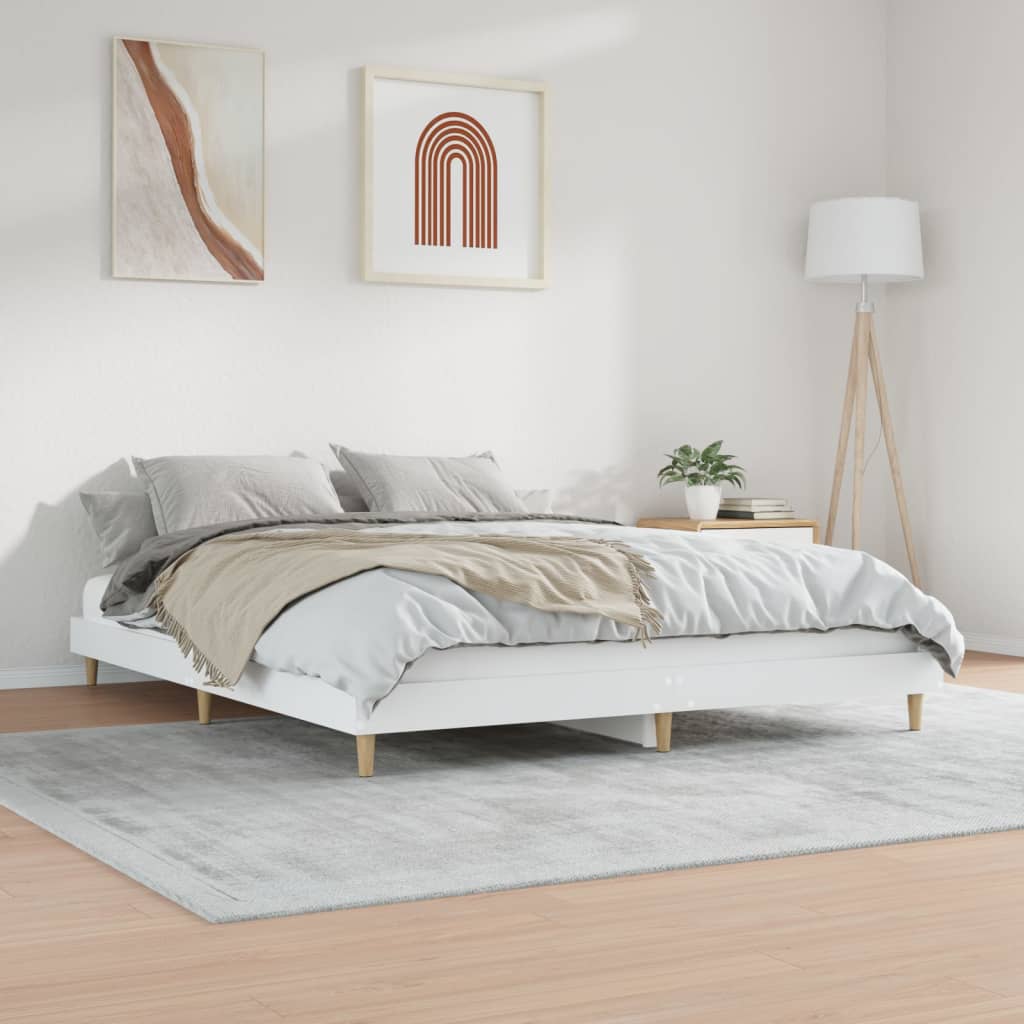 Cadre de lit sans matelas blanc 200x200 cm bois d'ingénierie