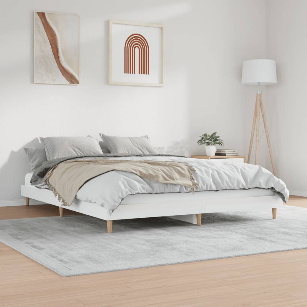 Bed frame without mattress glossy white 200x200 cm