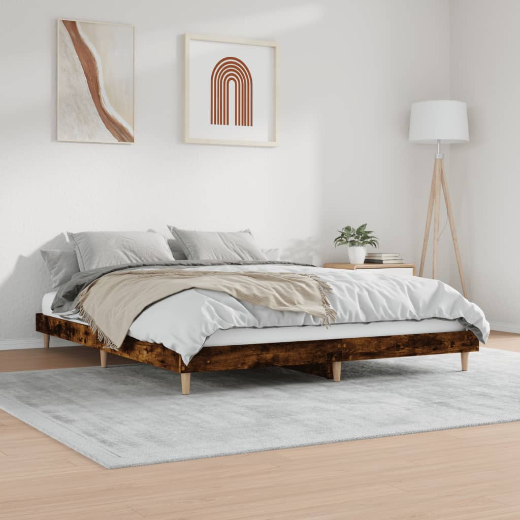 Bed frame without mattress smoked oak 200x200 cm engineered wood