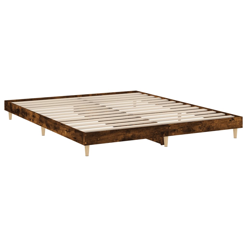 Bed frame without mattress smoked oak 200x200 cm engineered wood