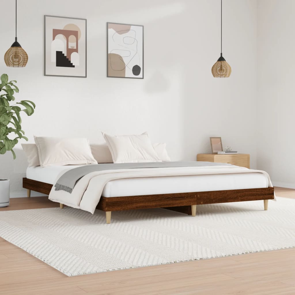 Bed frame without mattress brown oak 200x200 cm