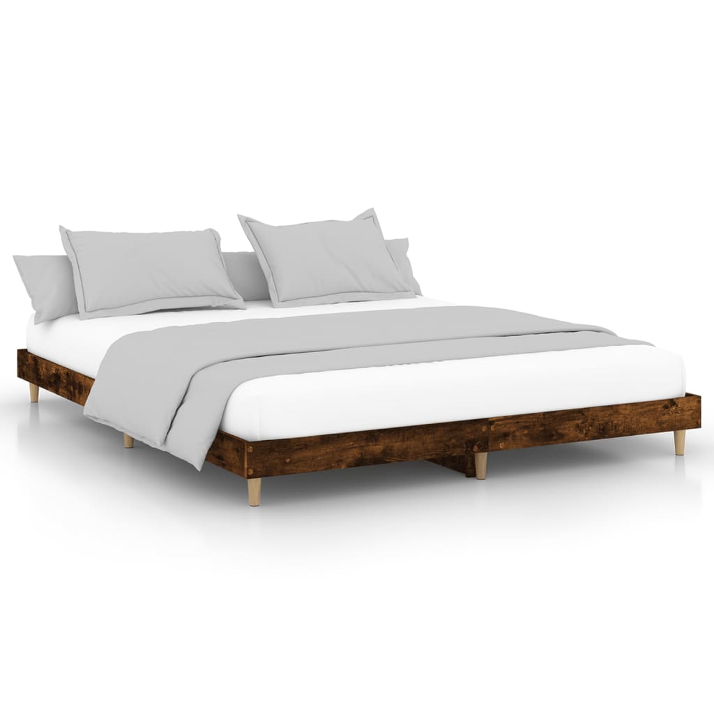 Bed frame without mattress smoked oak 160x200 cm engineered wood